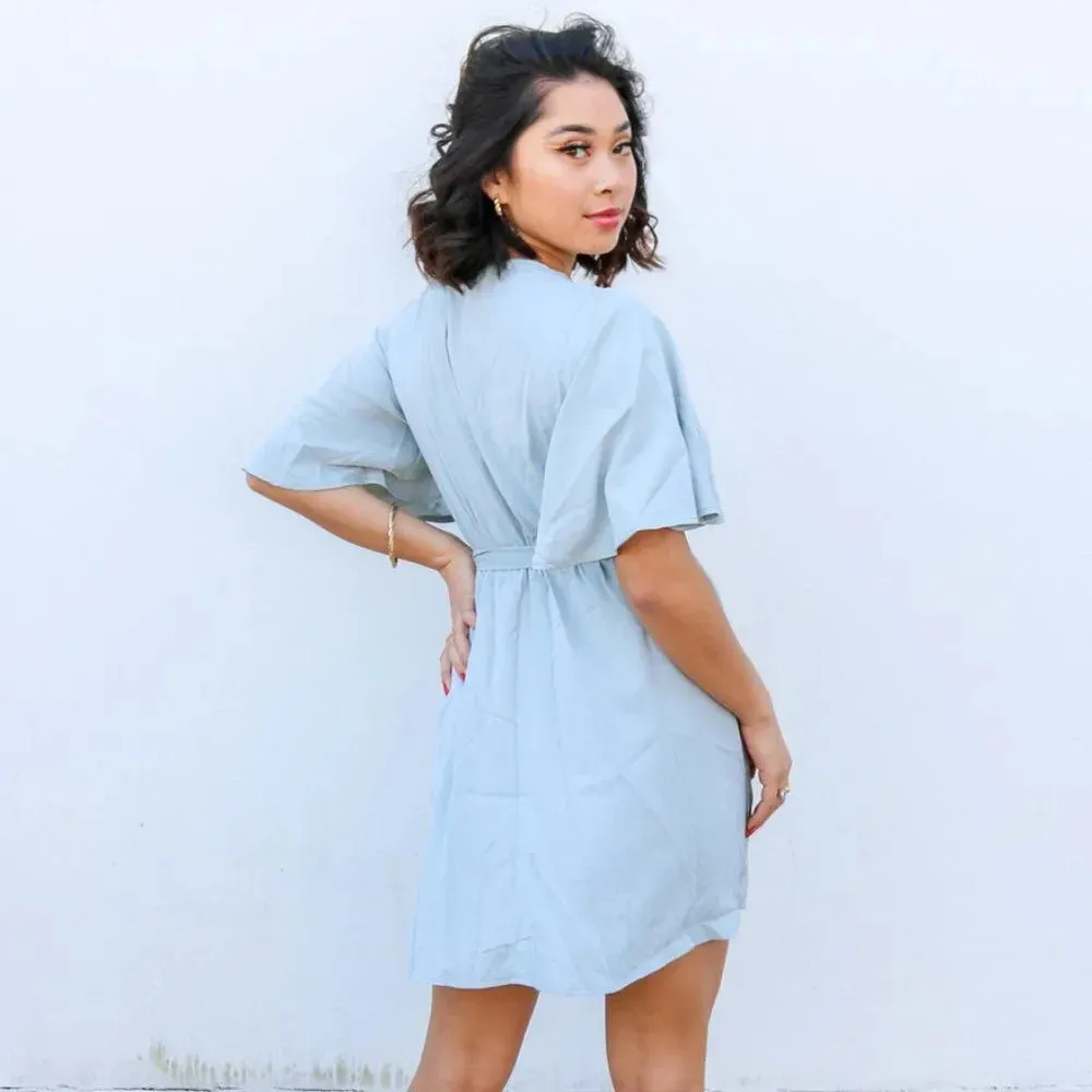 NWT The Copper Closet Dusty Blue Lace Babydoll Dress Medium - Image 3