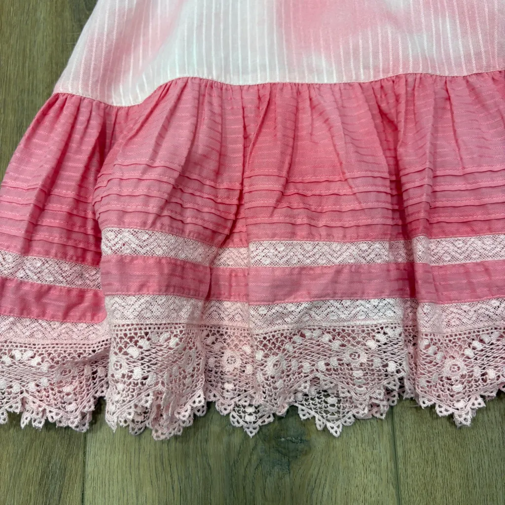 🌟LOVESHACKFANCY🌟 CHELIE EMBROIDERED BOHO DRESS FIT & FLARE PINK WHITE SZ 6 - Image 7