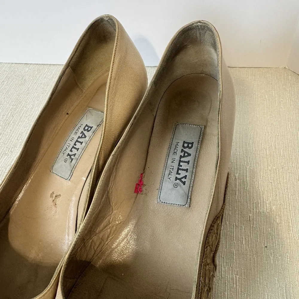 Bally Vintage Pumps Cream Leather Womens Shoes Size 7.5N Italy Snakeskin Blush - Image 3