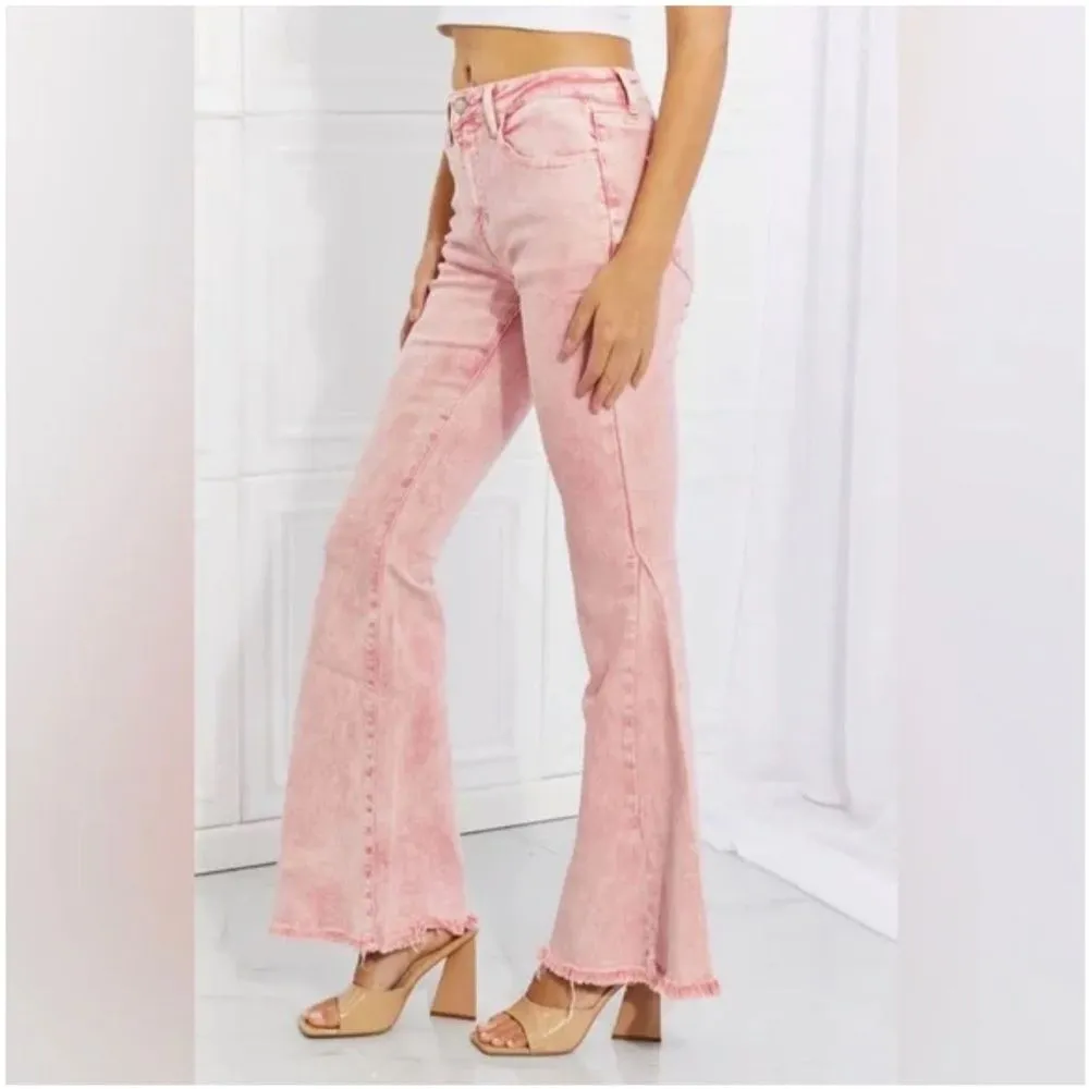 NEW Color Theory Flip Side Fray Hem Pink Bell Bottom Jeans Medium Size undefined - Image 2