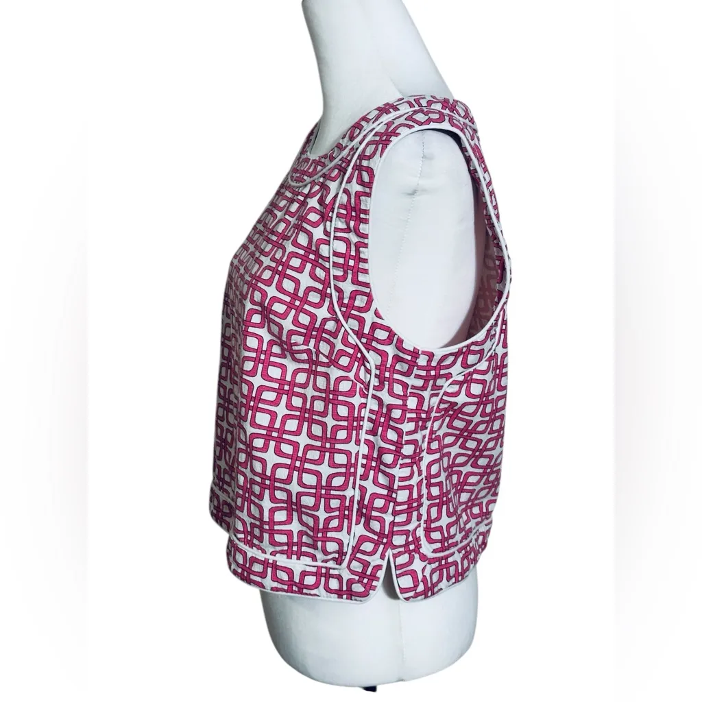 Trina Turk Geometrical Pink and White Sleeveless Top Size 12 - Image 5
