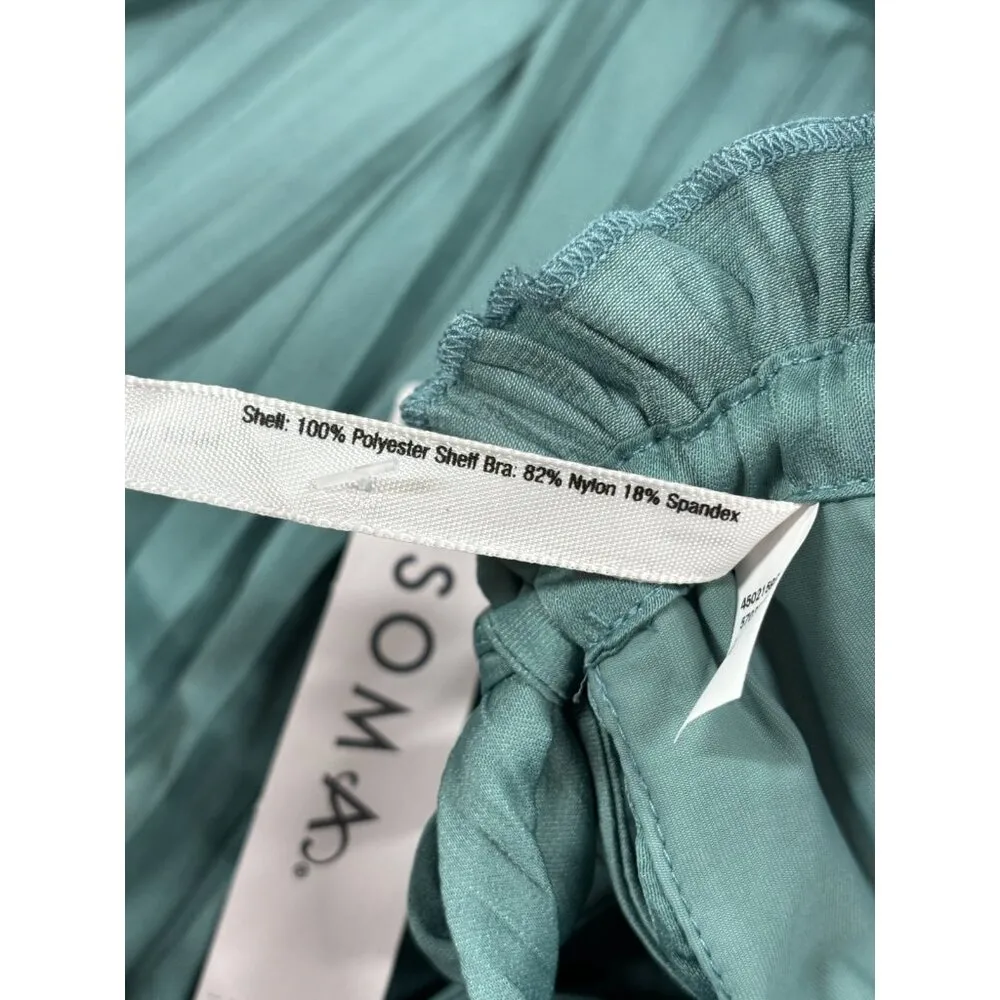 Soma Crinkle Satin Pleated Tie Midi Bra Dress Women's Large Green Ruffle Trim - Image 6