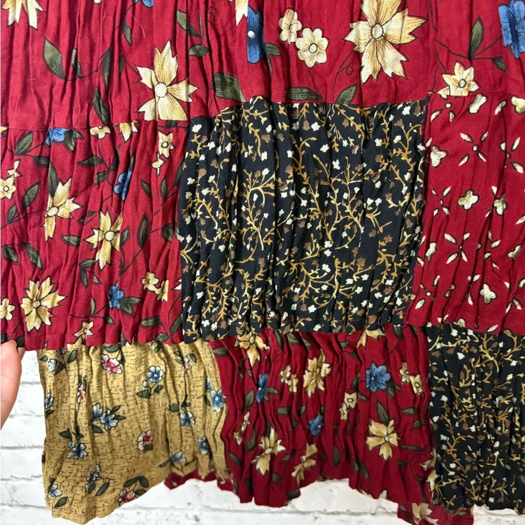 Vintage Sun River Patchwork Broomstick Maxi Skirt Red - Image 4