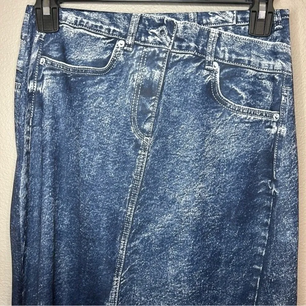 NEW ZARA Denim Effect blue high waisted midi skirt women's size medium - Image 5