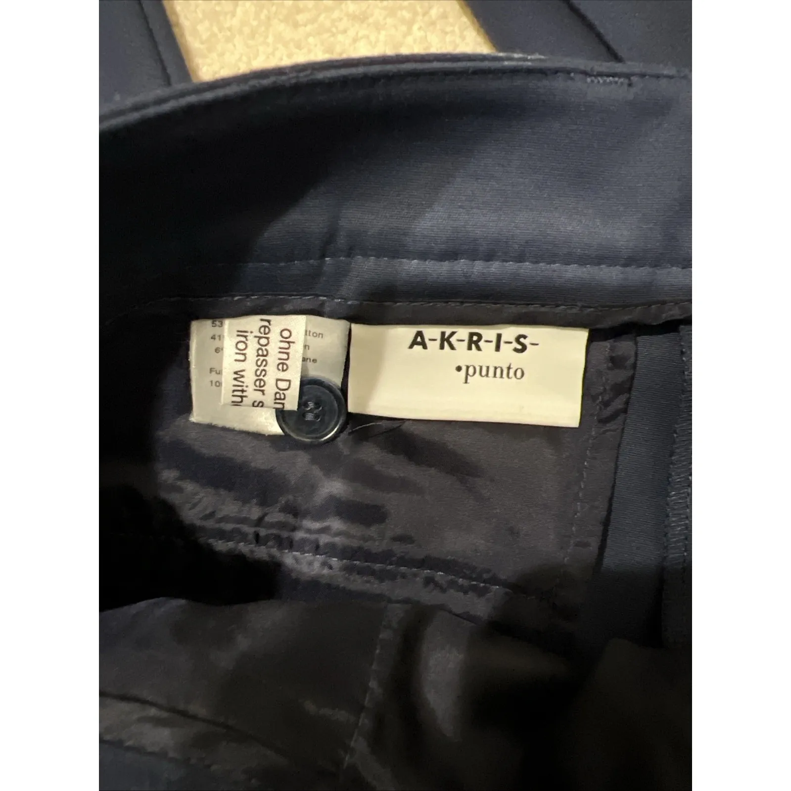 Akris Punto Women's Navy Dress Pants Size US 8 Front Seam Side Zip Career FLAW - Image 5