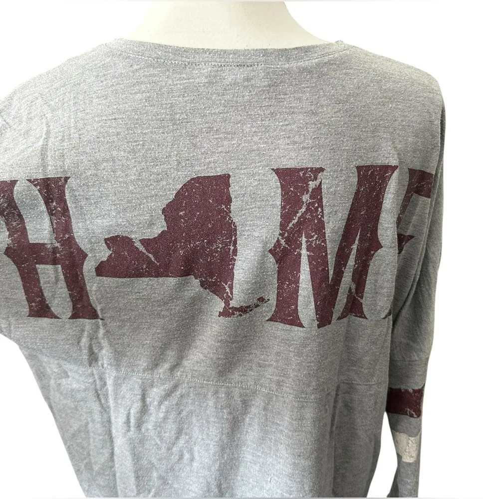About A Girl Gray NY Home Graphic Long Sleeve‎ Top with Striped Sleeves - Image 3