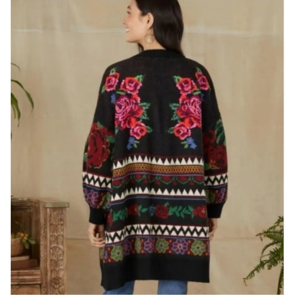 FARM Rio Floral Tapestry Long Cardigan Sweater Oversized Medium Wool Blend - Image 10