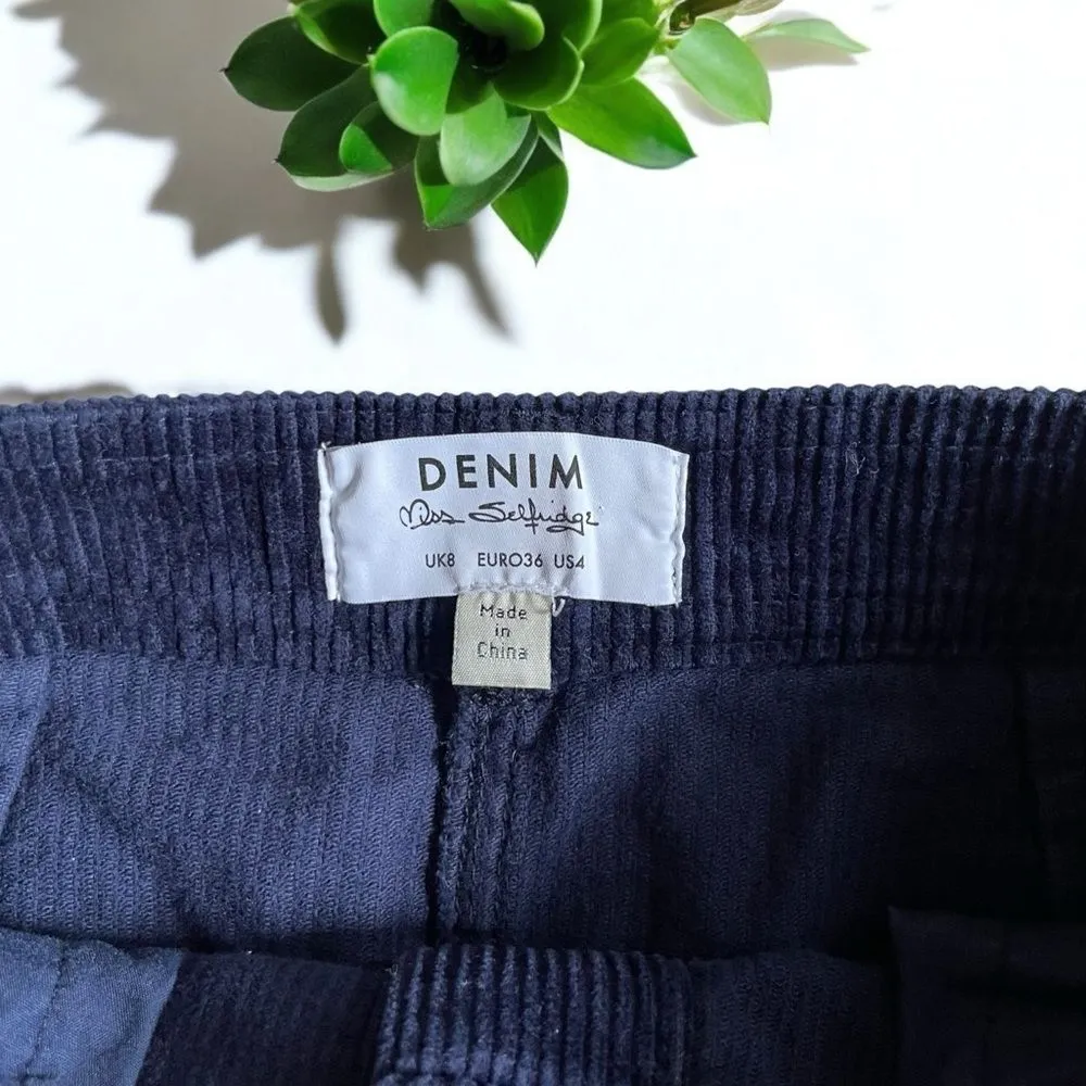 Miss Selfridge  Corduroy Button-Front A-Line Skirt in Navy - Image 10