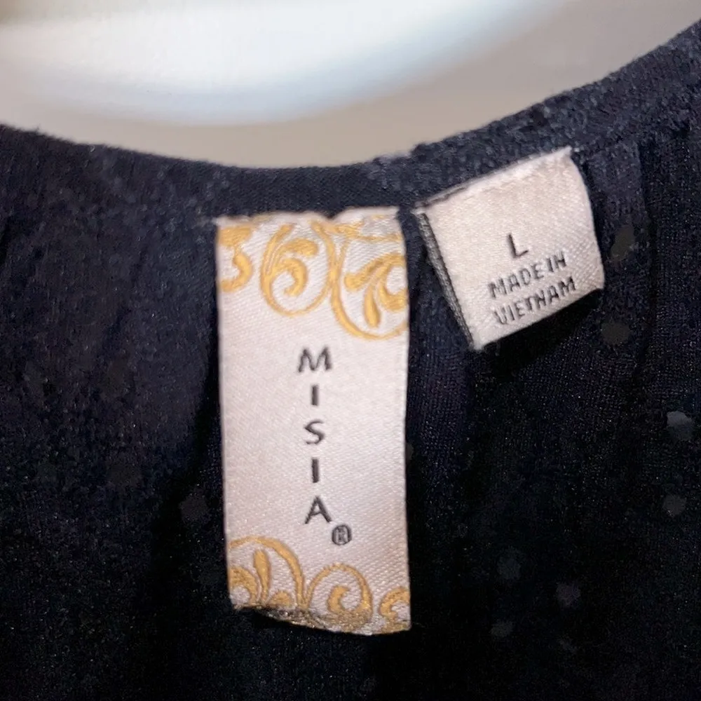 Navy Eyelet Puff Sleeve Blouse Blue Size L - Image 4