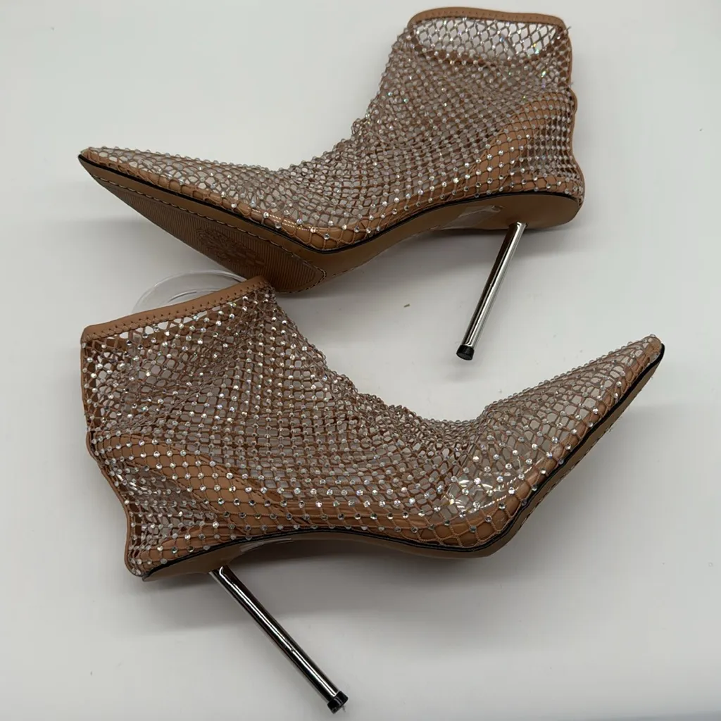 Vince Camuto Beige Kiskia Fishnet Pointy Toe Booties Size 9 - Image 7