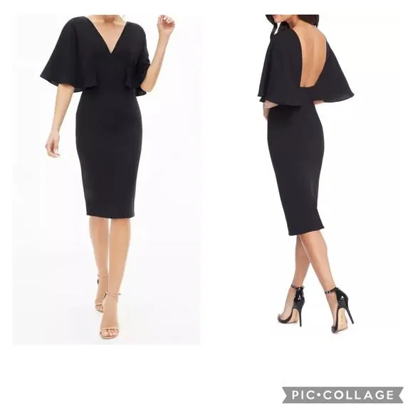 Dress the Population Louisa Butterfly Sleeve Cocktail Dress in Black Size XS - Image 2