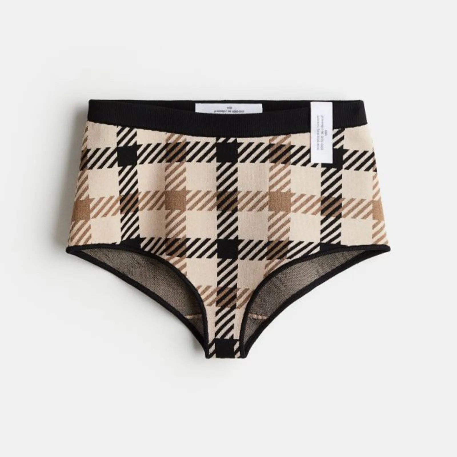 Rokh x H&M Jacquard-Knit Mini Shorts in Light Beige/Plaid | Size M - Image 6
