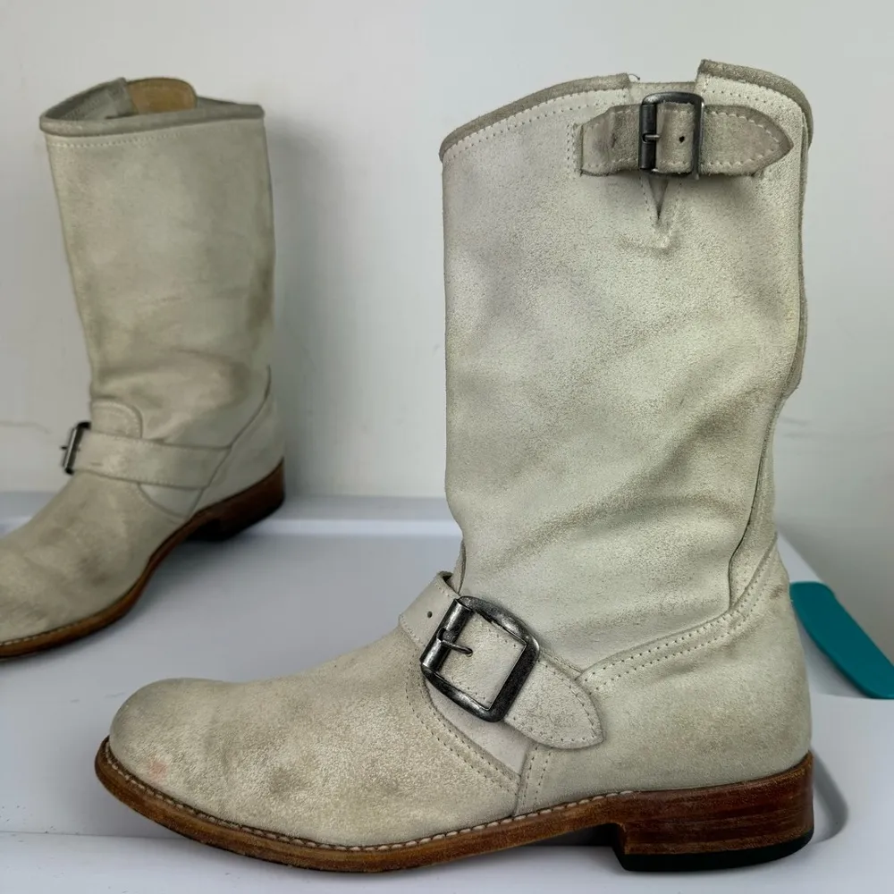 Sendra 2944 Womens Leather Engineer Bikers Boots Sz 8 White Distressed Buckle - Image 6