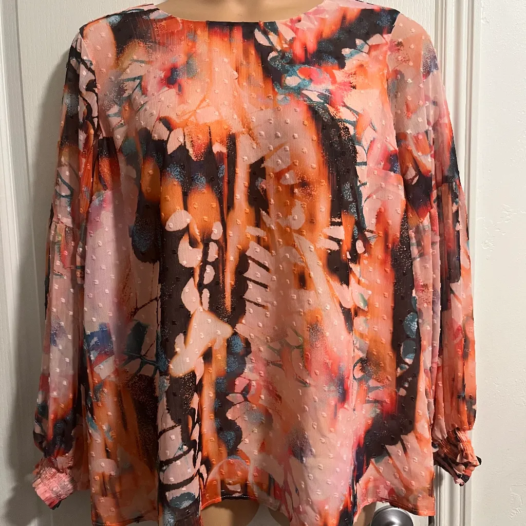 Torrid 2 Sz Multicolor Abstract Print Women's Top Orange - Image 8