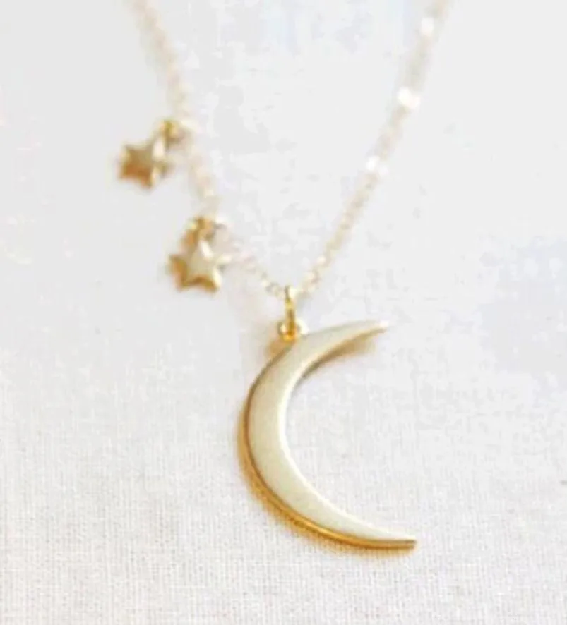 Moon & Stars Charm Gold Silver Necklace Dainty - Image 2