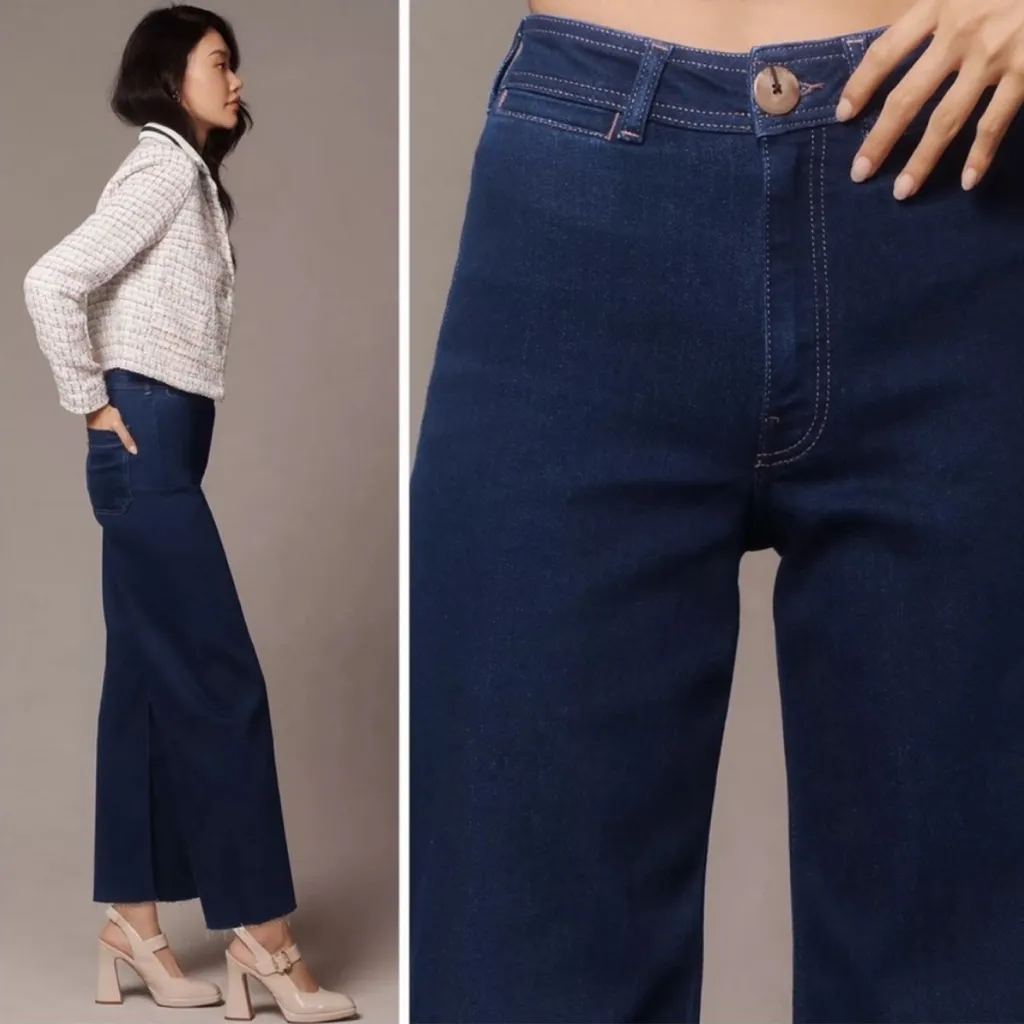 Anthropologie Maeve Ettie Cropped Wide Leg Jeans High Rise Dark Wash Size 27 | 4 - Image 10