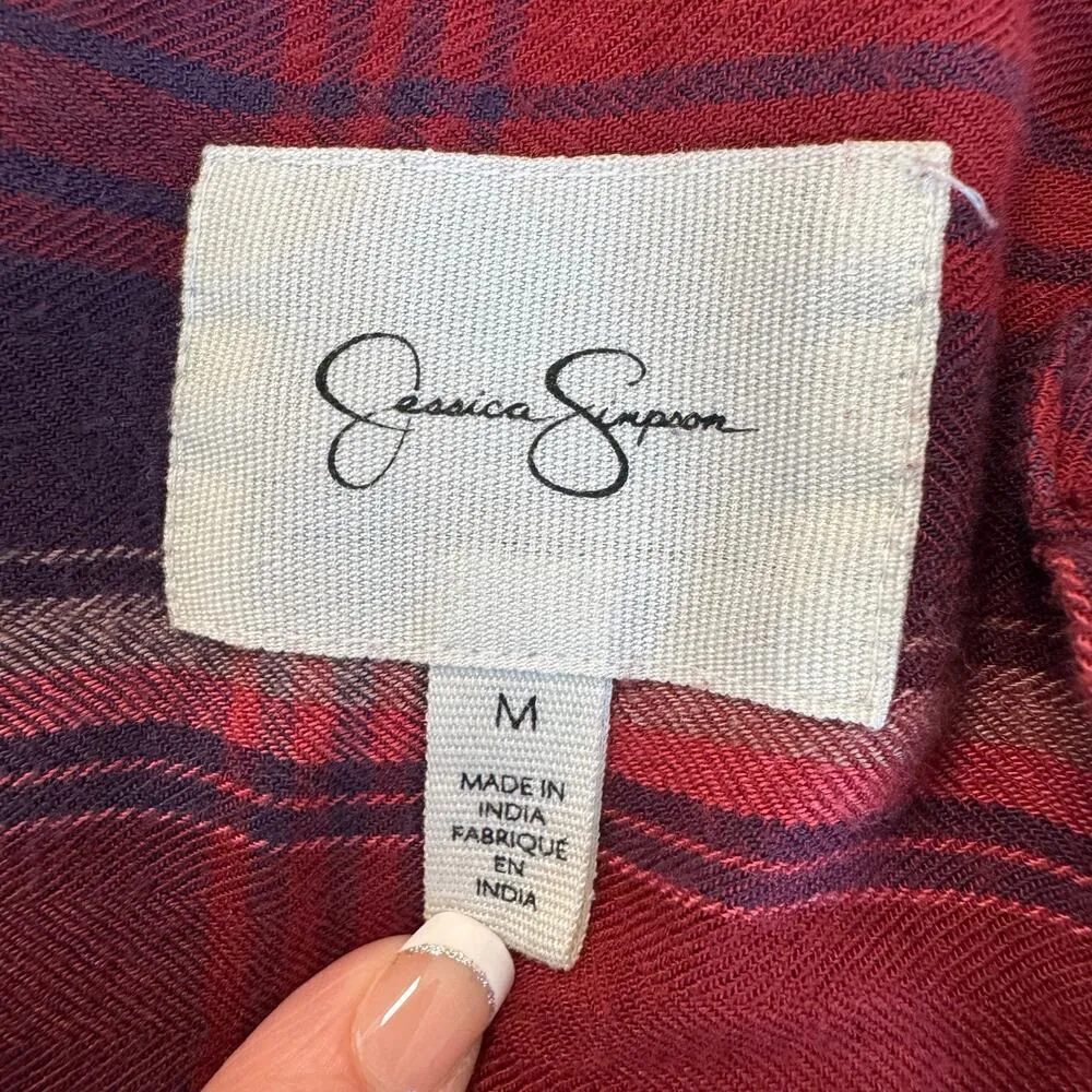 Jessica Simpson Red Plaid Button-Up Shirt - Size M - Image 6