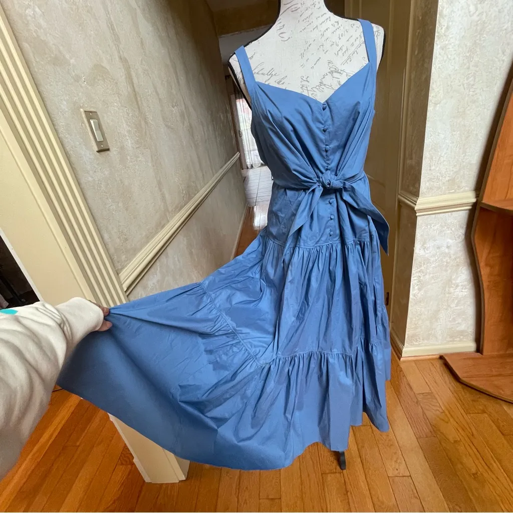 Ralph Lauren Cotton-Blend Tie-Front Tiered Maxi Dress in Pale Azure Blue Sz 12 - Image 6