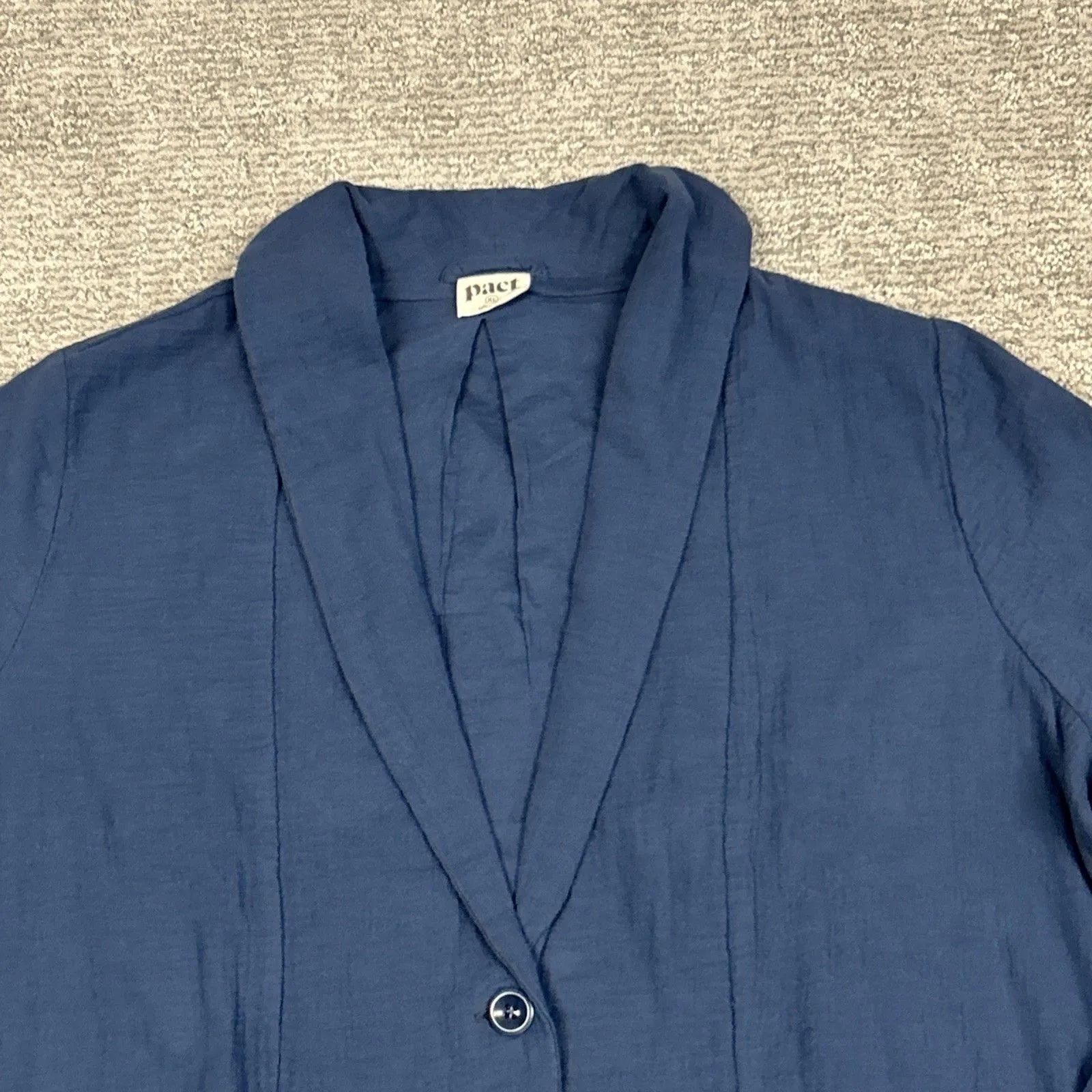 Pact Coastal Double Gauze Blazer Jacket Womens XL Blue One Button Pockets - Image 3