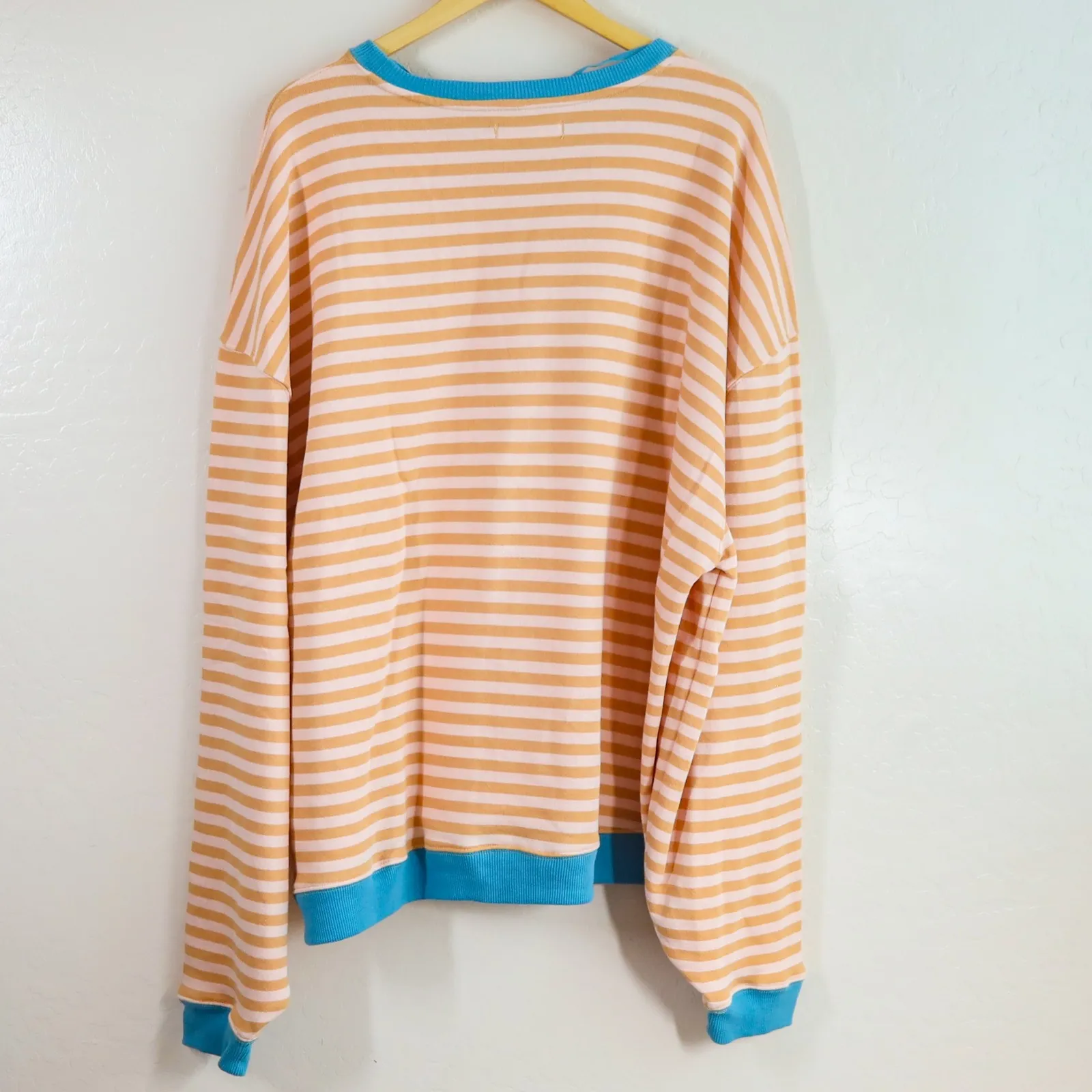 We The Free Classic Striped Oversized Crewneck Sweatshirt Latte Combo Women's L - Image 3