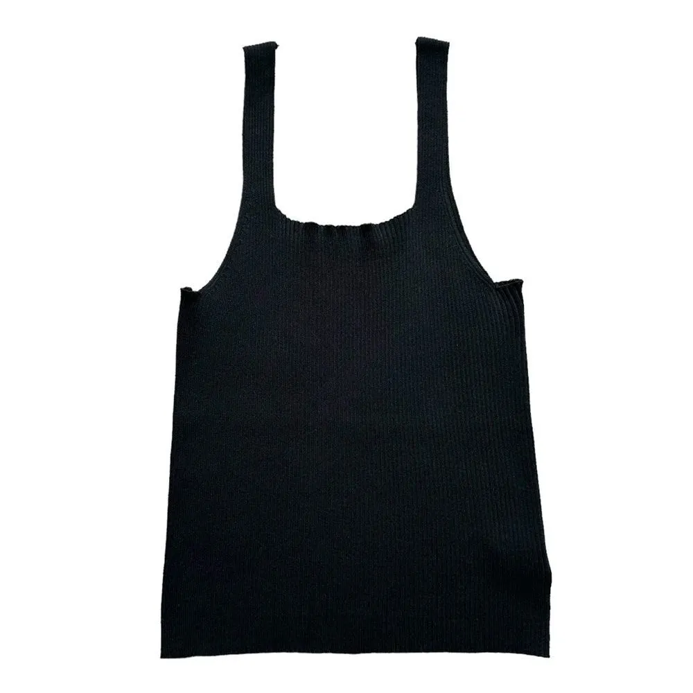 🆕Square Neck Ribbed Knit Black Tank Top - Image 3