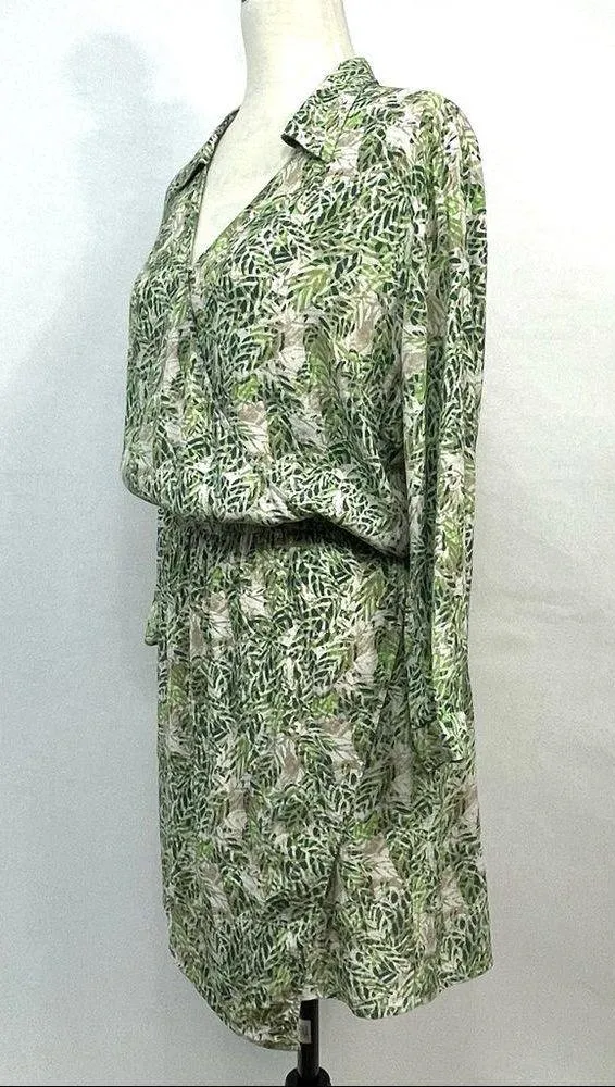 CAbi Leaf Print Dress Faux Wrap V-Neck Size M - Image 10