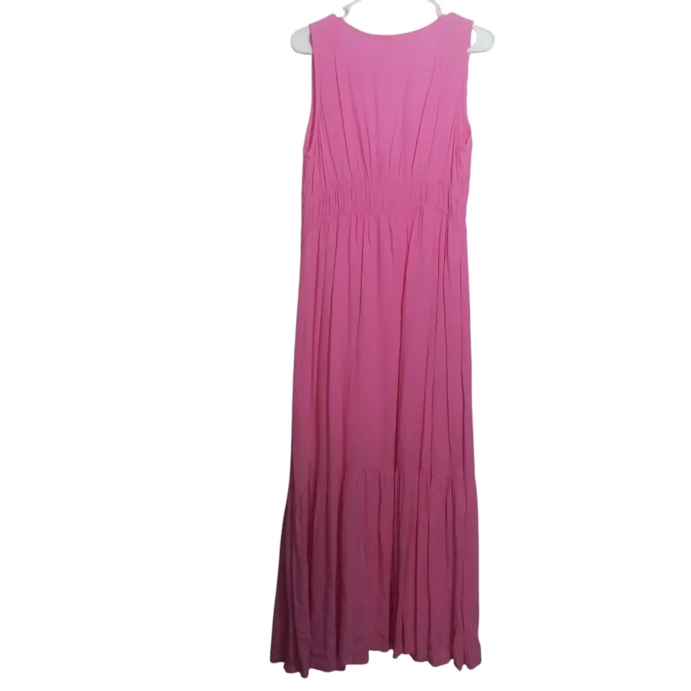 Promesa Bubble Gum Pink Sea Breeze Smocked Crepe Button-Front Maxi Dress Size M - Image 3