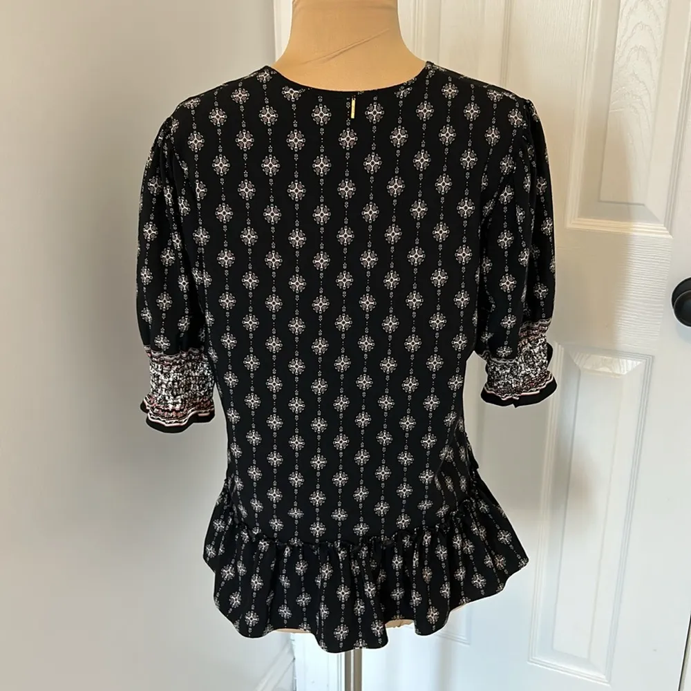 Misa Los Angeles Printed Smocked Sleeve Peplum Top - Image 2