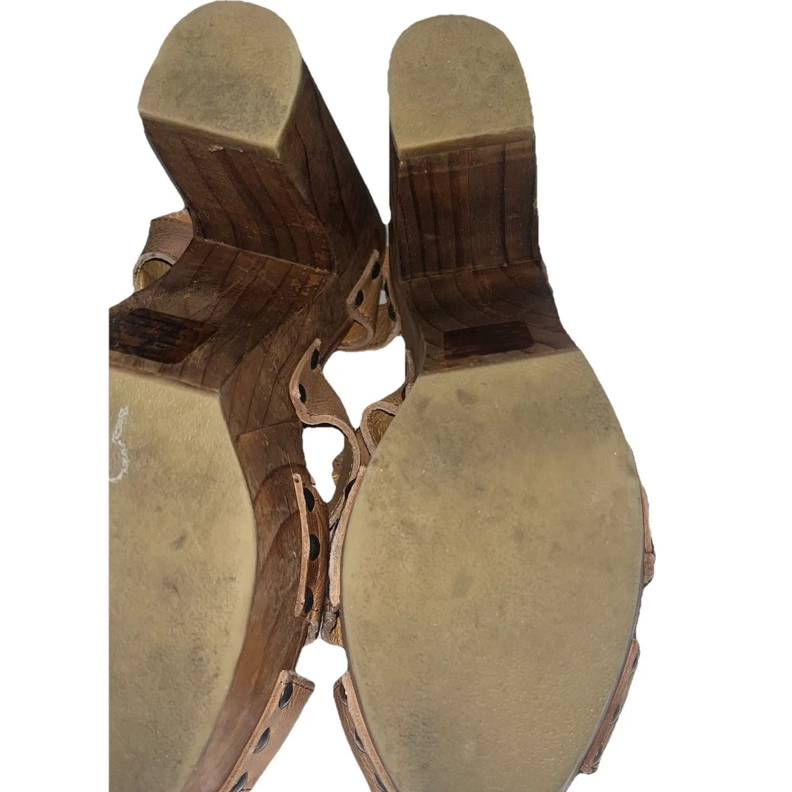 Bed Stu Melissa Sandals Tan Leather Cobbler Series Wood Heel Platform Women's 10 - Image 6