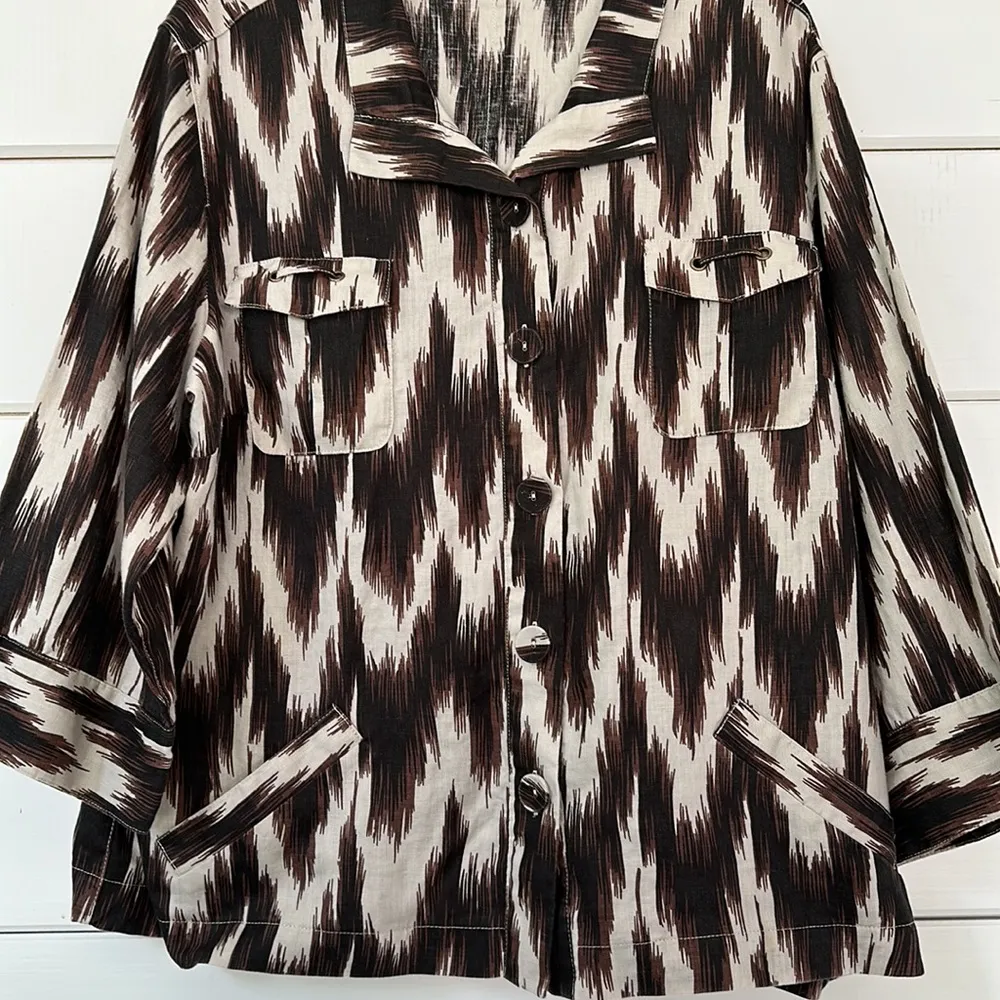 Chico’s Ikat Linen Button Up Top Jacket Size 3 - Image 4