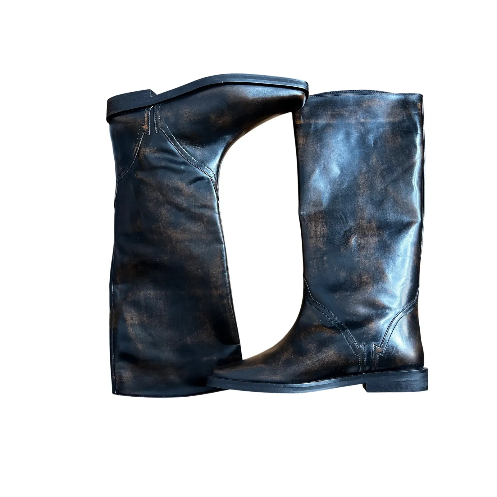 NEW‎ Free People Black Brown Like Lightning Tall Boots Size 8 Tortoise Riding - Image 11