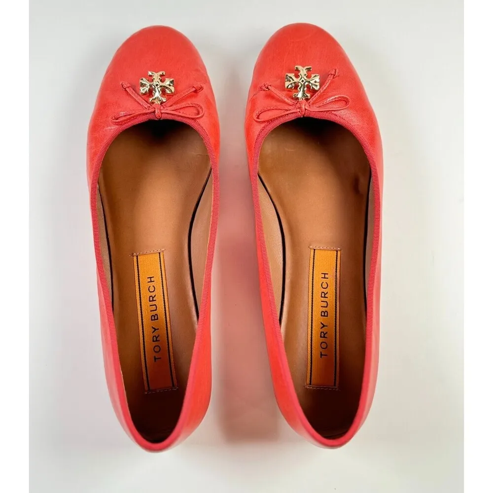 Tory Burch Charm Womens Shoes Orange Leather Ballet Flat Slip On Sandals 10.5 M - Image 6