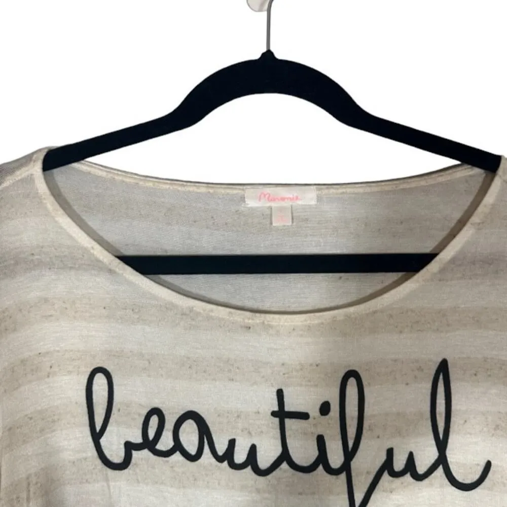 Maronie Cream Oatmeal Striped Long Sleeve Lightweight Cropped Top Women Sz L Size L - Image 5