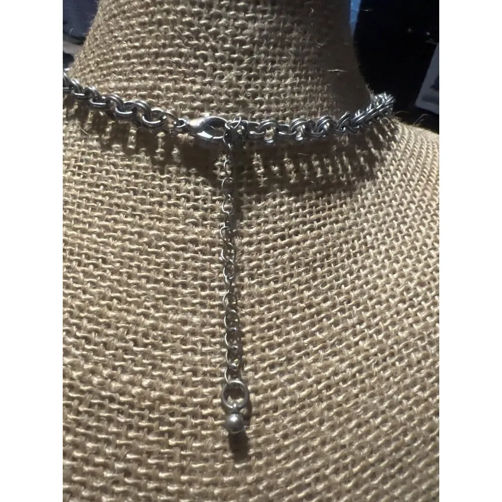 Silver Tone Multi Strand Necklace Southwestern Orange Blue White Layered Adj 18" - Image 4