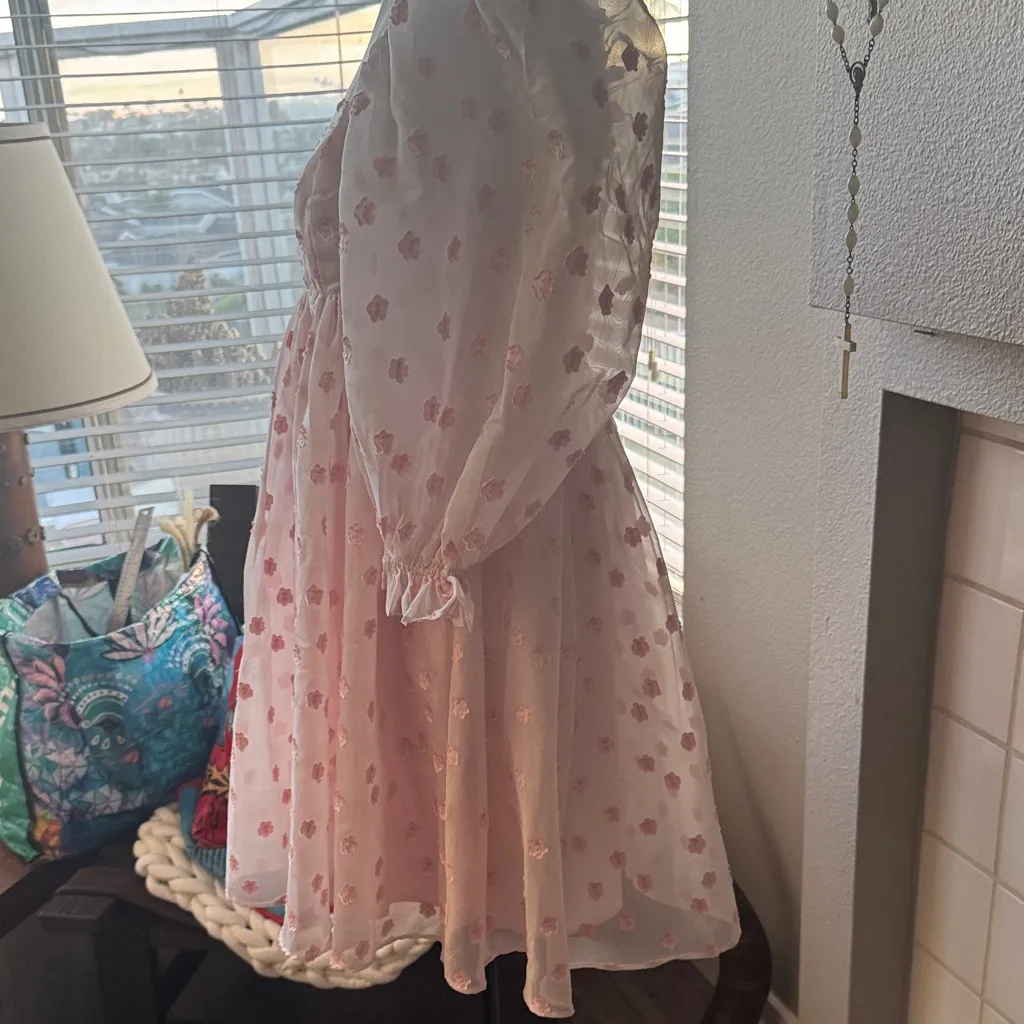 Storia Pink babydoll Sheer Floral Dress size small new - Image 6