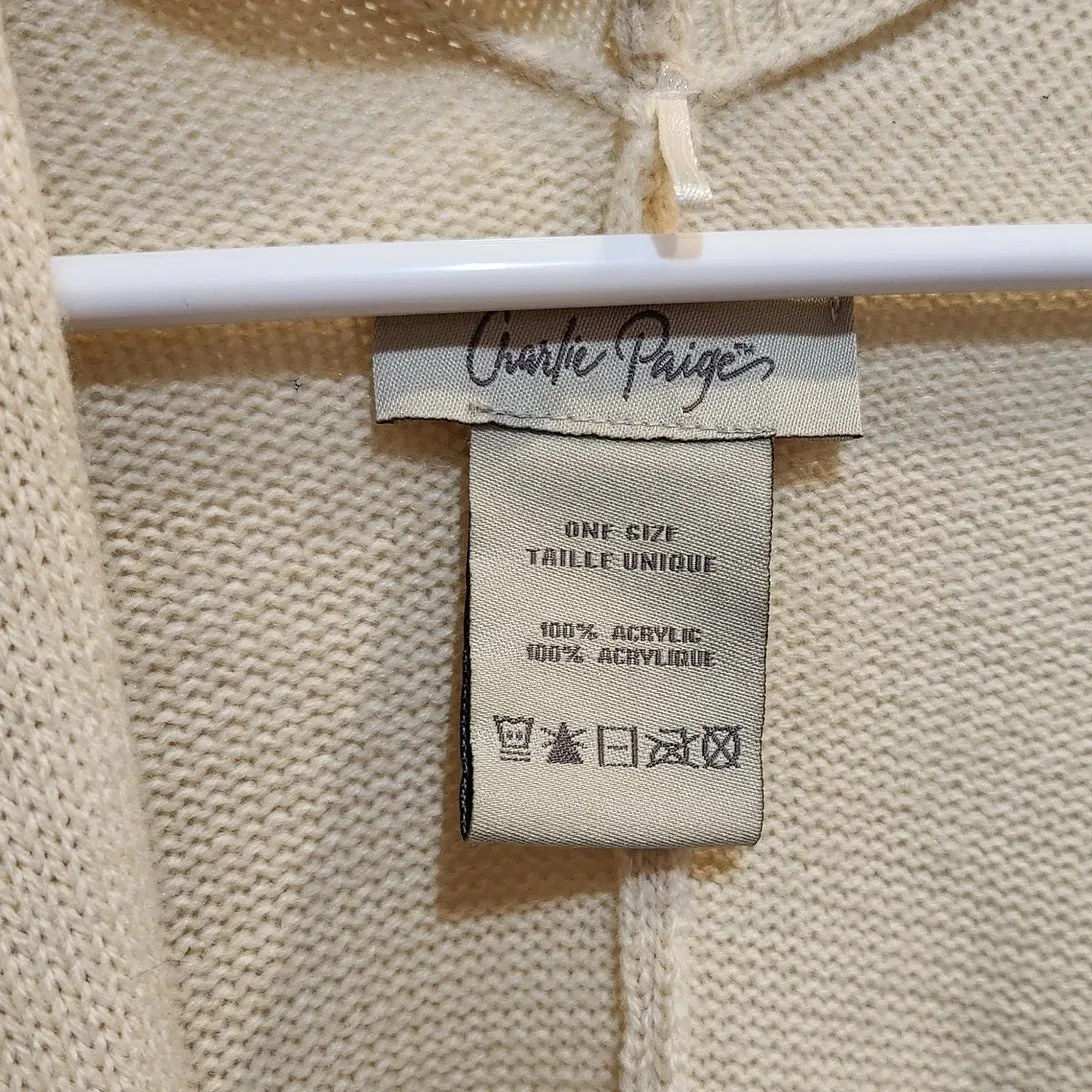 Charlie Paige Cream Open Front Ruffled Knit Poncho Cardigan Sweater One Size - Image 5