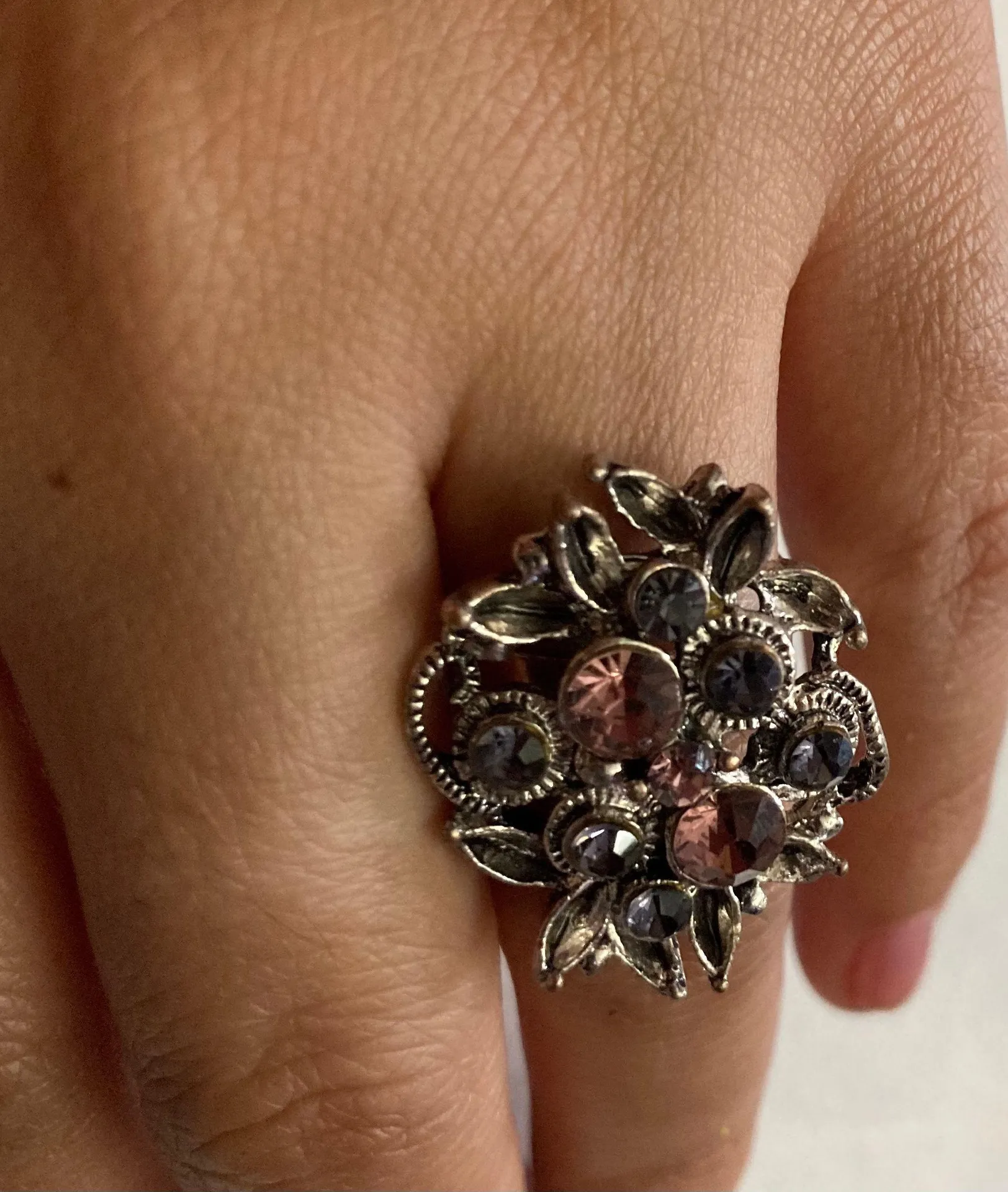 Pink and purple rhinestone flower design free size Silver - Image 2