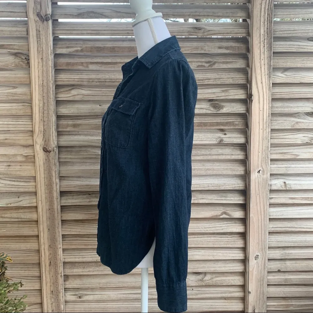 A New Day Dark Denim Stretch Button Down Top S - Image 5