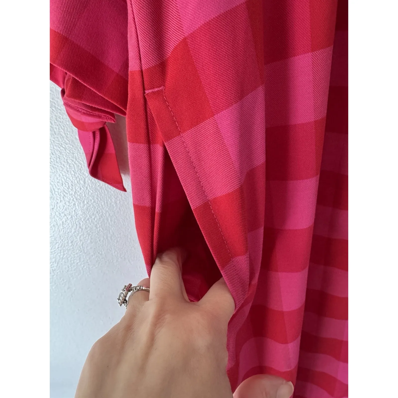 August Morgan Kate Hersch Pink Plaid Oversized Button Front Shirt Dress XS/Small - Image 7