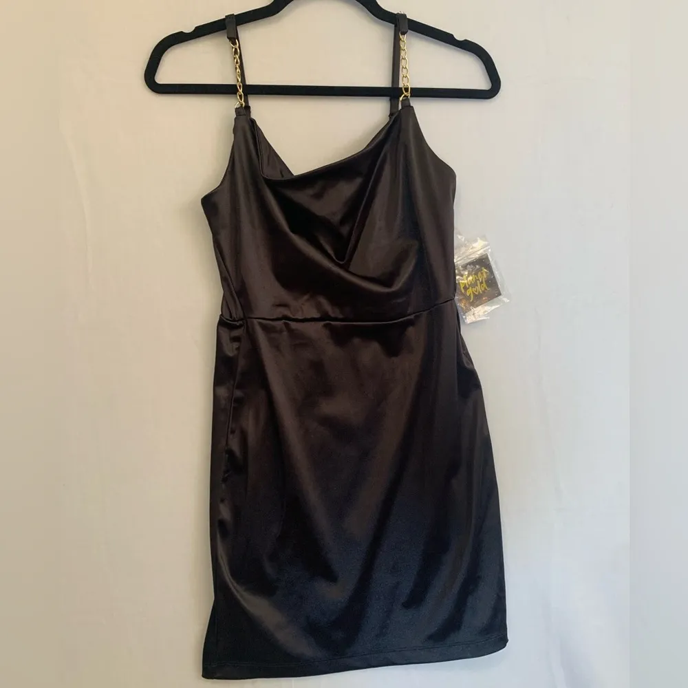Planet Gold Formal Dress S Small Black Satin NWT Gold Chain Straps - Image 6