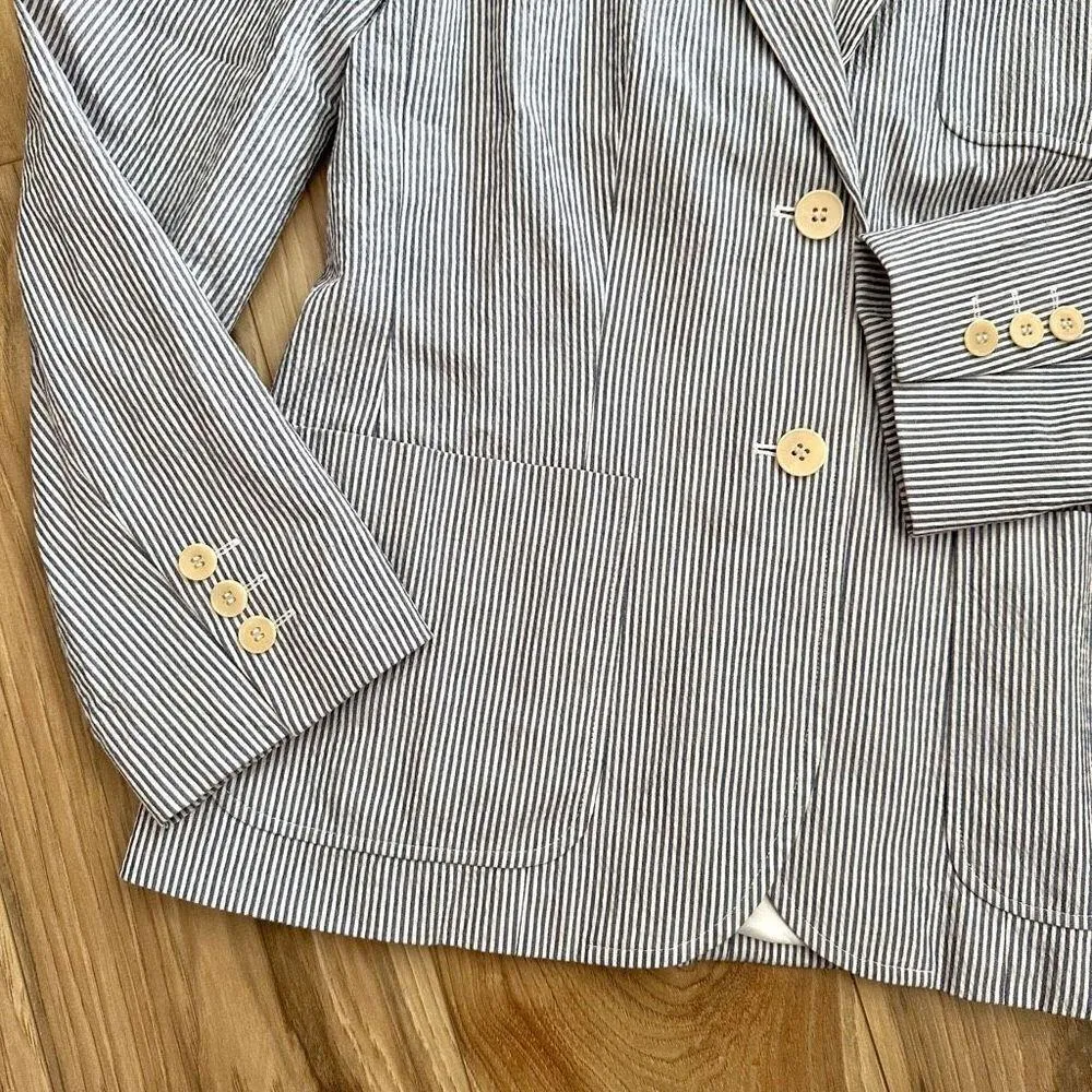 BROOKS BROTHERS | Stretch Cotton Seersucker Jacket Blue White Blazer | Size 2 - Image 5