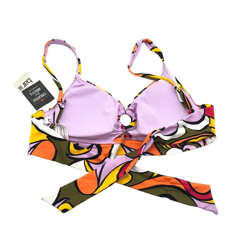 Bar III Womens Vibe Check Printed Wrap Bikini Swim Top Ring Detail Multicolor S - Image 4
