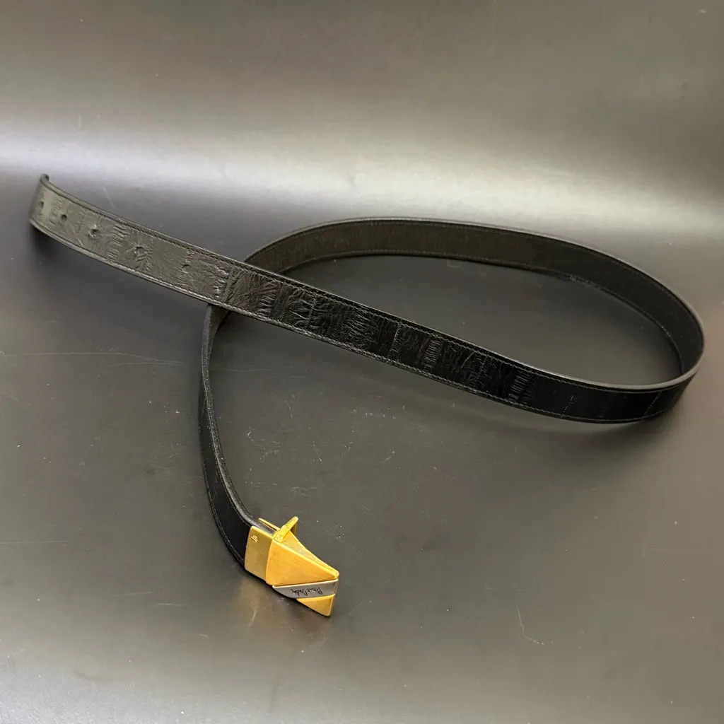 Vintage PIERRE CARDIN Gold Buckle Black Leather Belt Size 34 - Image 2