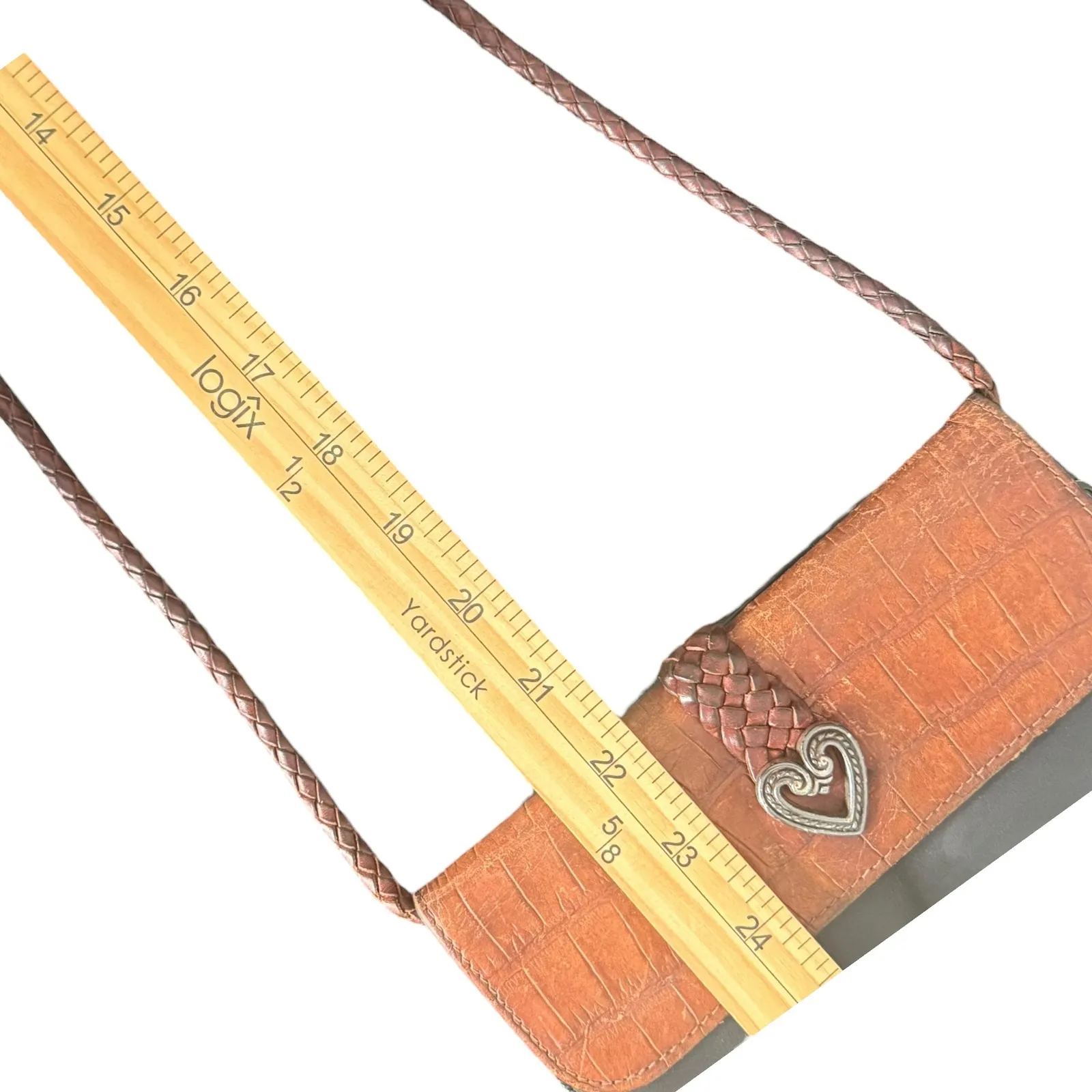 Vintage Brighton Crossbody‎ Bag Organizer Leather Heart Accent Brown Black Woven - Image 14
