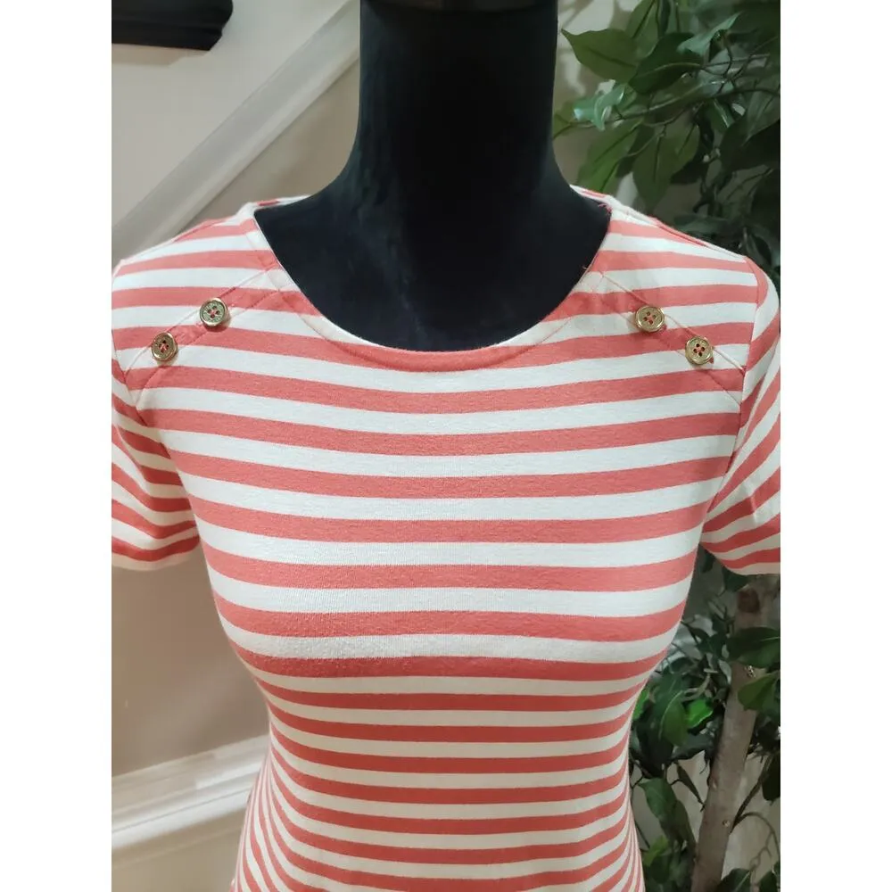 Tommy Hilfiger T-Shirt Women's Medium Red Striped Cotton Regular Fit Slit Hem - Image 11