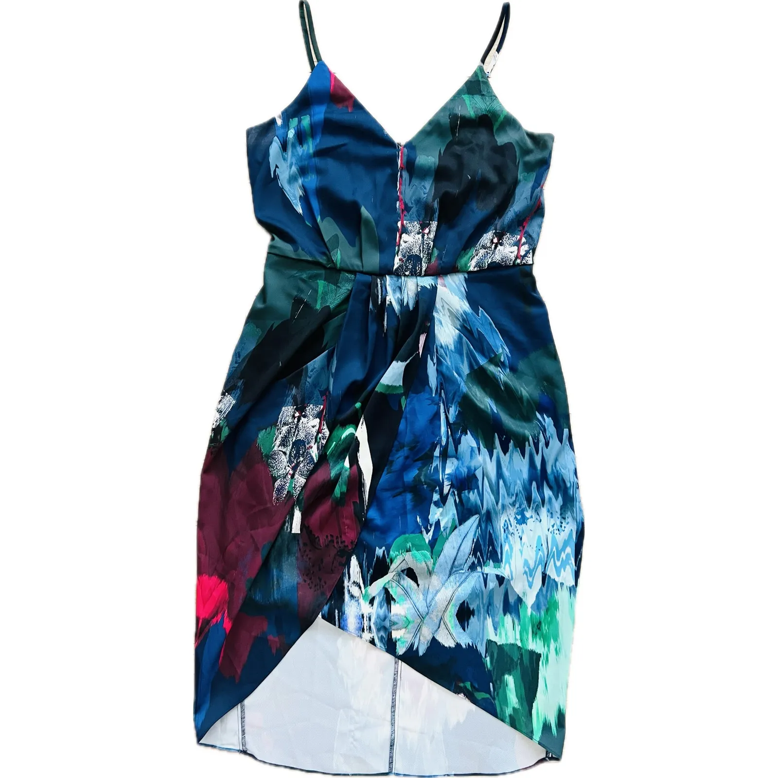 Nordstrom Chelsea 28 Faux Tulip Wrap Dress Abstract Art 8 Blue Blouson Strappy - Image 4