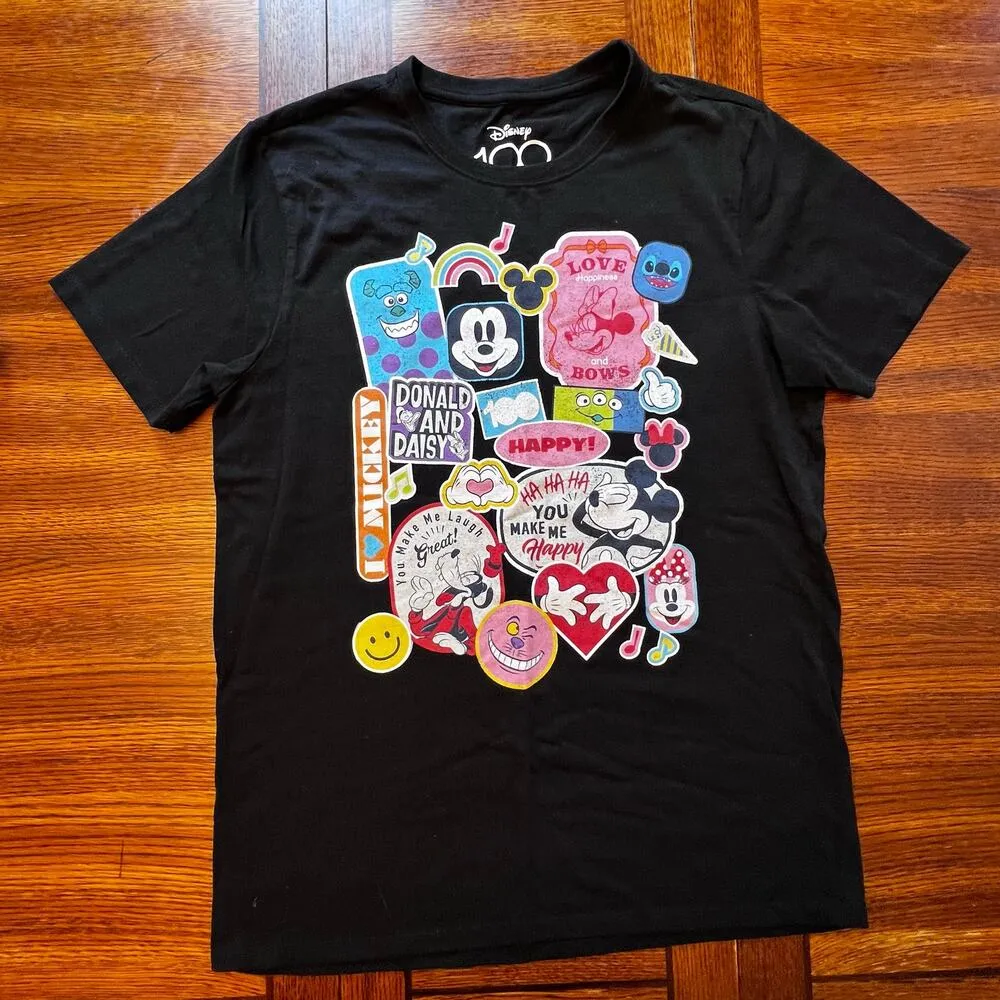 Disney 100 Years Black Retro Icons Short Sleeve T-Shirt Size Medium Mickey - Image 3