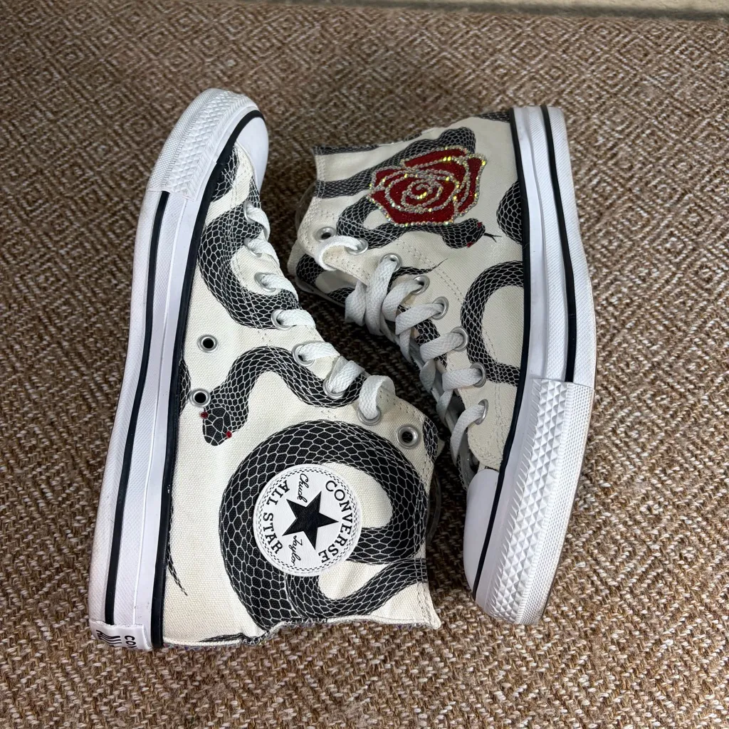 Converse Chuck Taylor All Star High-Top Snake Custom White Black Mens 7.5 W 9.5🐍 - Image 11