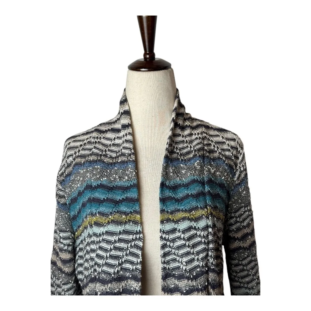 NIC+ZOE Sweater Women Small Petite Black Linen Blend Open Waterfall Cardigan - Image 5