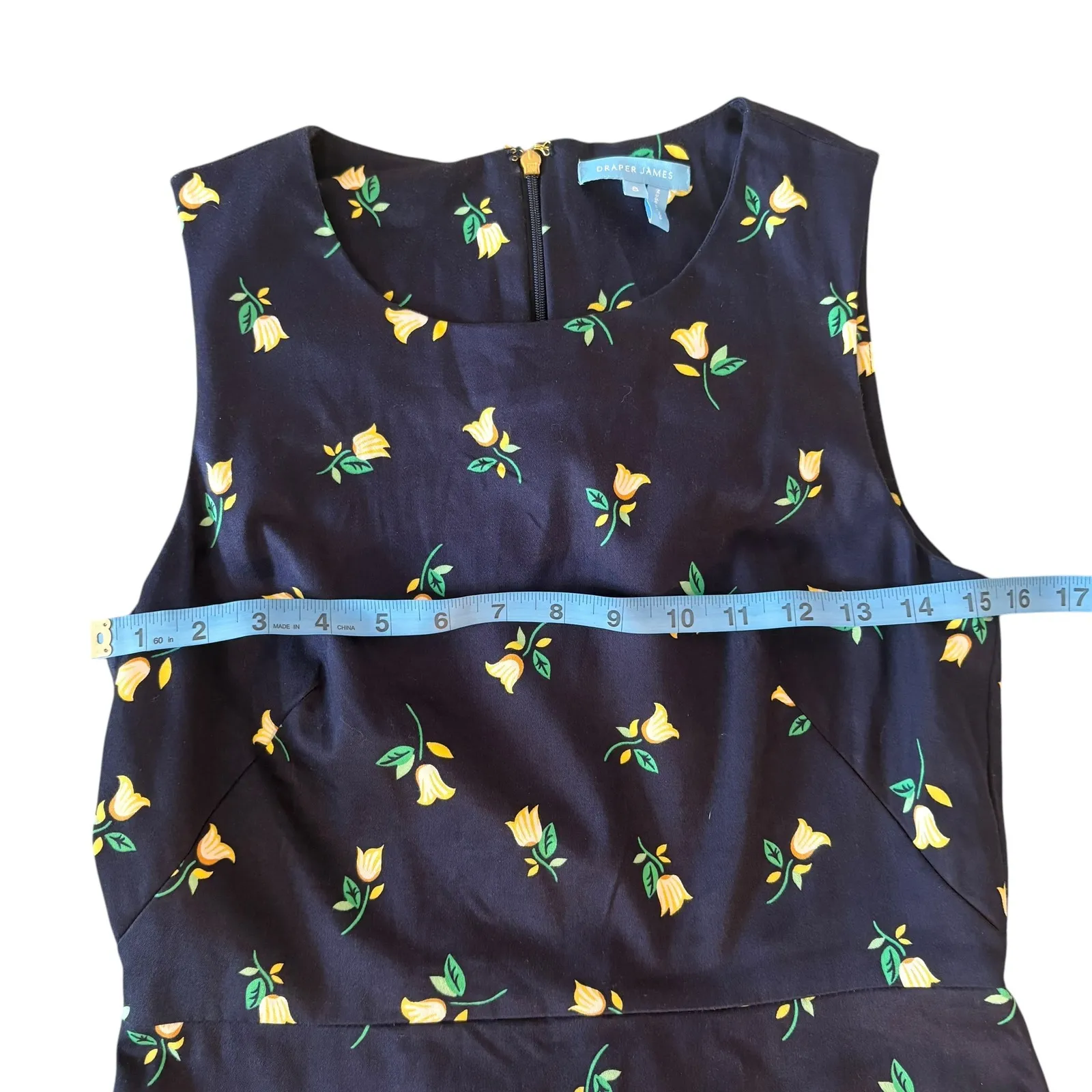 Draper James Roslyn Sheath navy floral Ruffle sleeveless dress Size‎ 8. EUC. - Image 8